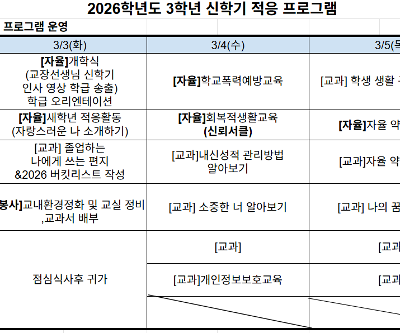 2026학년도 3학년 신학기 적응주간 프로그램 운영